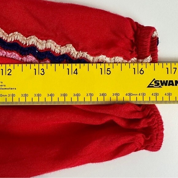 KAS New York Red Smocked Cold Shoulder Boho Top S - Picture 8 of 9